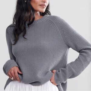 Jenni Kayne Cashmere Fisherman Sweater in Dusty Blue - M